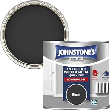 Johnstone's - Wood & Metal Paint - Gloss Finish - Black - 250ml - Water Based - Non Drip & Quick Drying - Radiator Paint - Low Odour - Dry in 1-2 Hours - 8m2 Coverage per Litre