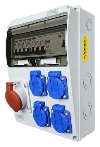 RoadEu – Coffret de Chantier IP44 | 1× Prise CEE 32A 400V + 4× Prises 230V 16A | Tableau Électrique Mural avec Différentiel – Précâblé