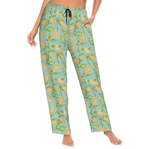 PrelerDIY Yellow Corns Women Comfy Pajama Pants Stretch Sleepwear Lounge Pants With Pockets & Drawstring Medium