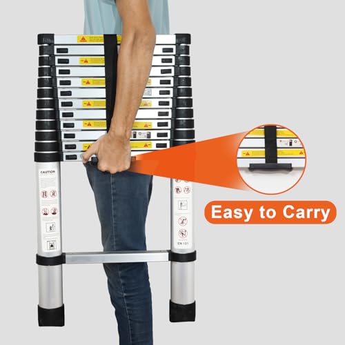 Image of HOUZA 5m (16.5 ft) Aluminium Telescopic Ladder | 13-Step Foldable Extension Ladder | Portable, Compact & Collapsible Multi-Purpose Ladder for Home, Industrial & Outdoor Use (Orange)