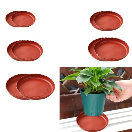 Furforstk Soucoupe Pot Fleur 8 pièces coupelle Pot de Fleur, soucoupes pour Pots de Fleurs en 3 Tailles (12cm 14cm 16cm 18cm) - Permet aux Plantes de Stocker l’humidité (B Rouge Brique)