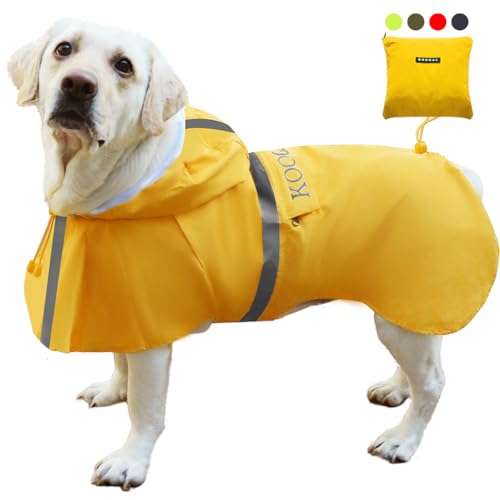 KOOGAL Große Hunde Regenjacken Mit Kapuze,Hunde Regenmantel,Mit Reflektierenden Sicherheitsstreifen, Wasserdichter Hundemackintosh, Geeignet Für Mittlere Und Große (Gelb, 5XL)