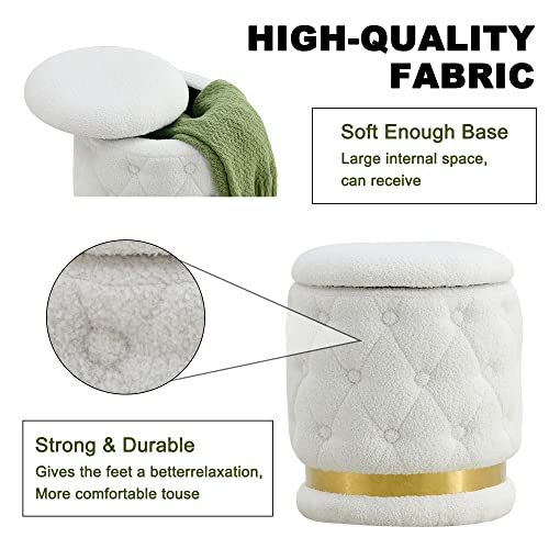 Jufu Round Foot Rest Ottoman,Teddy Velvet Tufted Coffee Table Ottoman,Upholstered Ottoman With Storage,Comfy Round Footstool For Living Room & Bedroom/Decorative Home Furniture #TOP5