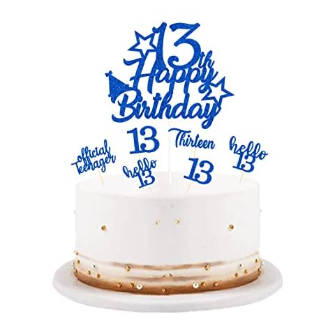 Blue 13 Birthday Cake Topper Official Teenager Glittery Happy 13th Birthday Cake Cupcake Toppers Boys and Girls 13th Birthday Party Supplies Thirteen Years Old Birthday Party Decor Cover