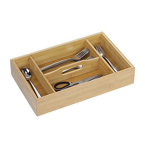 Relaxdays Kitchen Silverware Bamboo Tray with Carrying Handle & 4 Compartments