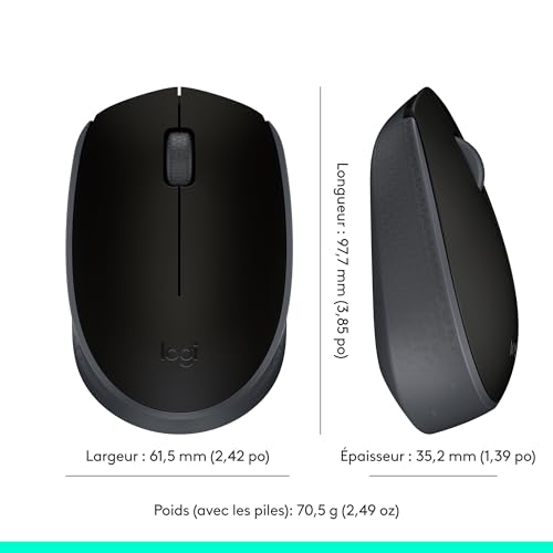 Logitech B170 Souris sans Fil, 2,4 GHz avec Nano-Récepteur, Suivi Optique, Batterie Longue Durée 12 Mois, Ambidextre, Compatible avec PC/Mac/Portable - Grise