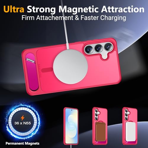 Image of SPIDERCASE Magnetic for Samsung Galaxy S25 FE Case, [3 Stand Ways][ Military Grade Drop Protection] with Invisible Stand Slim Phone Case for S25 FE 5G,Rose Red