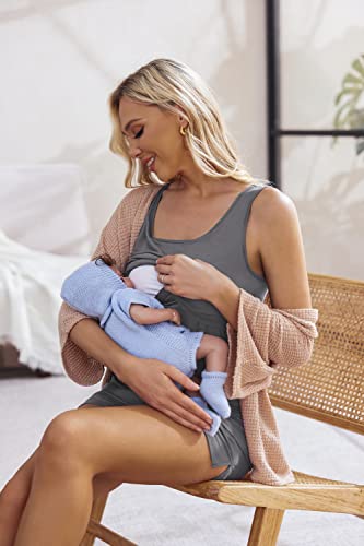Ekouaer Postpartum Pajamas Nursing Pjs Set For Hospital Soft Maternity Shirts And Shorts Breastfeeding Sleepwear Grey Xl #TOP5