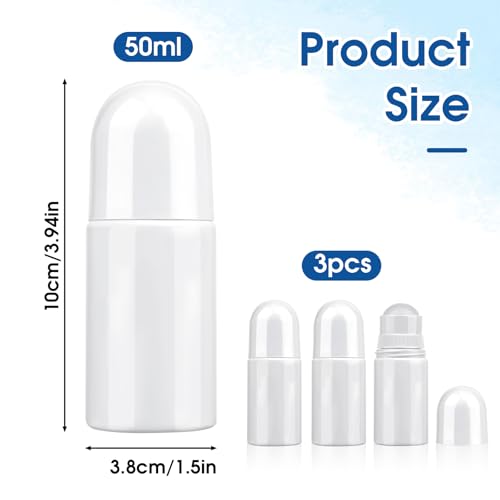 3 Stück 50ml Kunststoff Leer Roller Flaschen Nachfüllbare Roll-On Deo-Flaschen für Duftöle Parfüm Reisen (weiß)