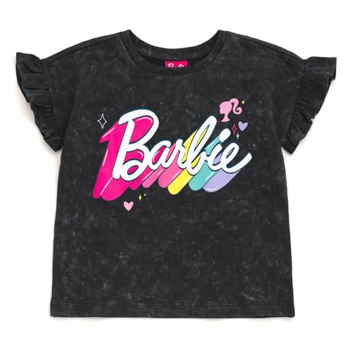 Barbie Little Girls' Washed French Terry Tee and Shorts Set Dark Grey 7-8 - image 5