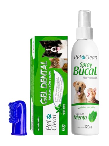 Kit Gel Dental Menta + Spray Bucal + Escova Dedeira Pet Clean