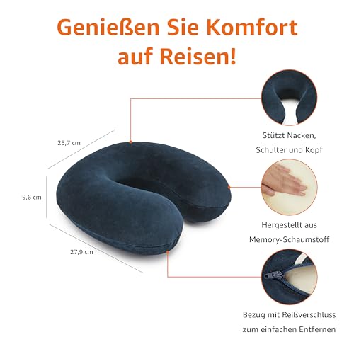 Amazon Basics Nackenkissen aus Memoryschaumstoff, Halbkreisförmig, Marineblau
