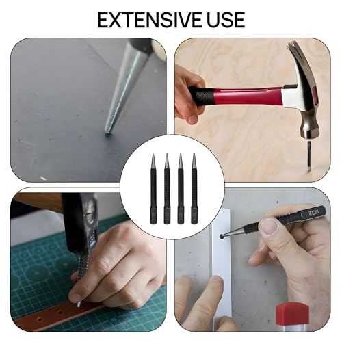 Ankörner Satz, Durchtreiber und Körner Set, Positionierstanzer 0.8, 1.6, 2.4, 3.2mm, 4 Stück Zentrierloch-Set, 4-teilig, Automatischer Körner Zentrum Locher Nagelhilfe