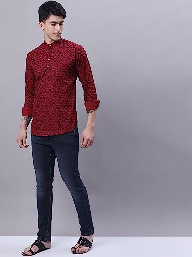 Image of Majestic Man Men's Cotton Regular Fit Short Floral Printed Kurta