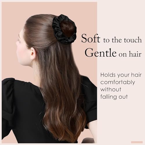 Image of Cerrito Satin Silk Hair Scrunchies for Women & Girls - Soft Elastic Hair Ties for Ponytail, Bun & Daily Styling, No Damage Hair Bands, Premium Hair Accessories Pack, Birthday Gift (Black-12 Pcs)