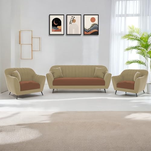 Image of Atticus 3+1+1 Seater Sofa Set for Living Room (Cream Brown Colour) Premium Fabric Sofa