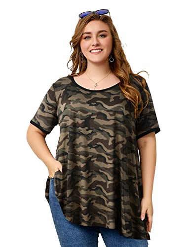 OVERWORETY Short Sleeve Plus Size Tunics for Women Loose Casual Swing Tops Flowy T-Shirts4