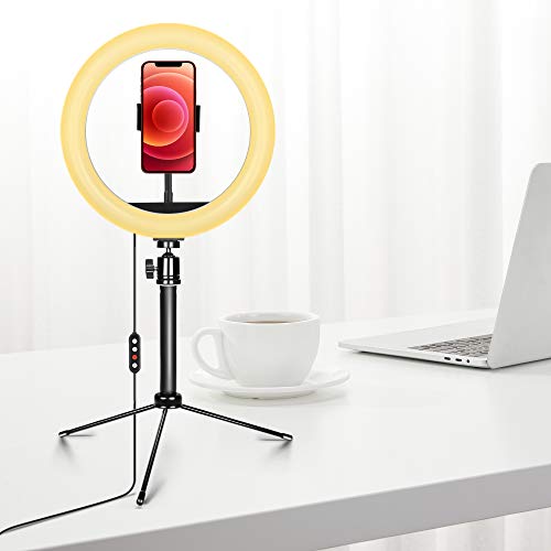 Selfie Ring Light with Tripod Stand, 10.2â€˜â€™ Desk Led Ring Light for Live Stream, YouTube, Vlog, Zoom Light for Video Conferencing, Tik Tok Light with Bluetooth Controller for iPhone and Android Phones
