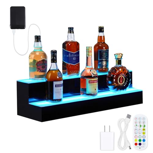 GarveeHome Led Lighted Liquor Bottle Shelf, 40 in 2 Tier Liquor Bottle Display Shelf with Remote & App Control, 16 Colors, 4 Modes, 1-8 H Timing, Liqu