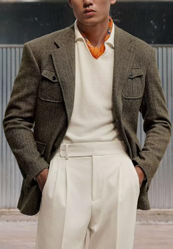 Men's British Tweed Blend Blazer Single-Breasted Business Herringbone Sports Jacket2