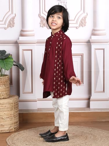 Image of POLKA TOTS Boys Cotton Ethnic Kurta Pajama Set with Attached Koti | Ethnic Motif Wear Kids Kurta Pyjama for Boys & Toddlers | Traditional Dress for Weddings & Festivals | Festive Jubba Set for Babies