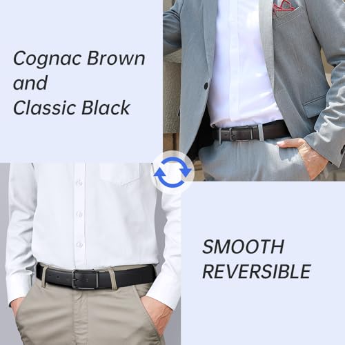 VANNANBA Men's Reversible Belt 100% Genuine Leather Dress Casual - 1 Belt 2 Styles for 2 Sides3
