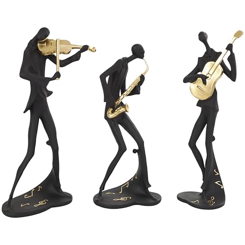 Estatuas decorativas músico polystone negras 3 piezas 15 pulg