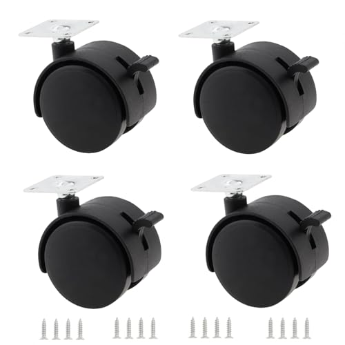 MovFlax 2 Inch Caster Wheels Replacement Furniture Casters with Brake Set of 4, Nylon Plate Caster Swivel Wheels Small Casters for Rolling Carts, Chair, Cabinet, Table, with 16 Stainless Steel Screws