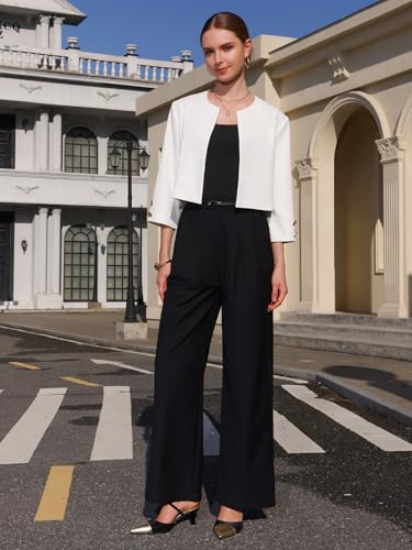 Women's Collarless Blazers 3/4 Sleeve Dressy Casual Cropped Jacket3