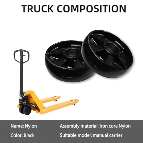 Image of Tory Carrier Pallet Jack Steering Wheels 7 inch x 2 inch Nylon wheels with dust caps - A Pair