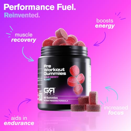 Image of GR Fuel Pre Workout Gummies, Energy & Focus, Sour Berry Blast, 30 Servings | Energy & Focus Support, Workout Performance, Nitric Oxide, Caffeine, L-Theanine & Methyl B12, USA Made