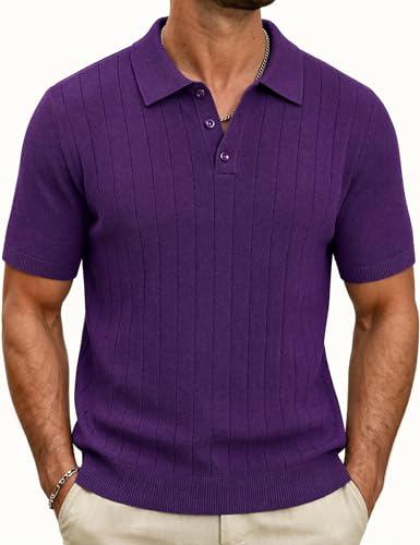 Camiseta polo informal para hombre Barry.Wang, tejido acanalado, manga corta, botones, ideal para verano, playa, vacaciones, golf y ocasiones casuales miniatura 1