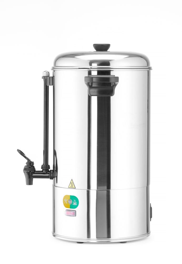 HENDI Percolateur à café, paroi simple, bac à filtre intégré, robinet non drip, pour café moulu grossièrement, pas de filtre en papier nécessaire, 10L, 230V, 1500W, 387x275x(H)530mm, inox 18/0