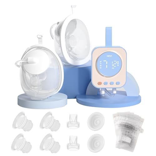 NCVI Elektrische Milchpumpe Freihändig – Doppelmilchpumpe Tragbar mit 9 Stufen und 4 Modi, Leise, Leak-Proof und 21/24/28mm Flansch für effizientes Abpumpen, Blau