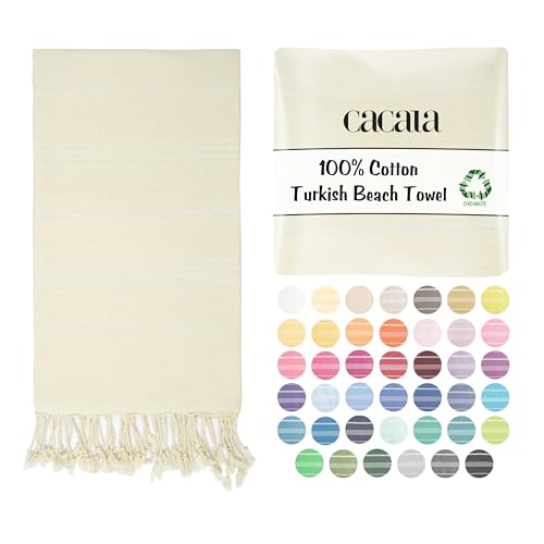 Cacala Lightweight and Thin Turkish Beach Towel 100% Cotton Sand-Free and Quick-Drying Goodness Perfect as an Extra Large Travel Towel, Beach Accessory, or Gift for Beach Lovers, 37 x 70