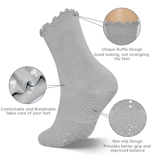 Image of GRPSKCOS Yoga Non Slip Socks 3 Pairs Pilates Socks with Grip Women Grip Sock for Ballet Barre Home Workout Hospital