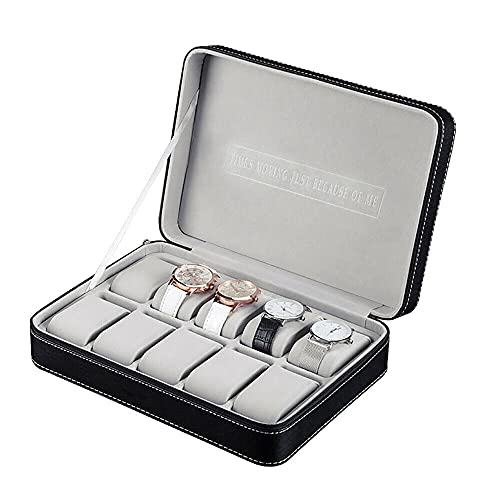 Watch Box Watch Travel Case PU Leather Zipper Watch Roll Travel Watch Case Watch Holder for Men Jewelry Boxes for Women Collector Storage Box (10 Slots)