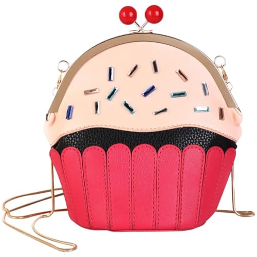Sac bandoulière élégant rouge en PU motif gâteau glacé avec pochette
