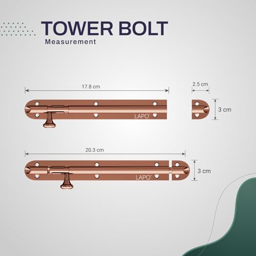 Image of LAPO 6 Pack Heavy Duty Stainless Steel Tower Bolt 8 Inch,Tower Bolt for Main Door and Bathroom, Kundi Latch for bedroom, Chitakni, Tower Bolt for Home,Offices Doors,Window (Rose Gold Finish,Pack of 6)