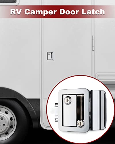 Image of Lock, RV Camper Door - Universal Security Deadbolt Lock with Handle, Chrome, Pack of 1 + 6 Keys Alike