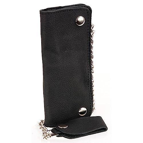 Image of Milwaukee Leather MLW7889 Men's 7.5 inch Black Premium Leather Soft Biker Wallet - Bi-Fold Anti-Theft Stainless Steel Chain