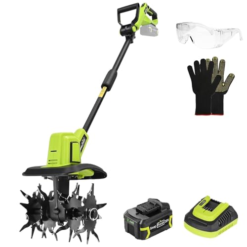 SnapFresh Cordless Tiller Cultivator, 20V Electric Garden Tiller with 4.0AH Battery and Fast...