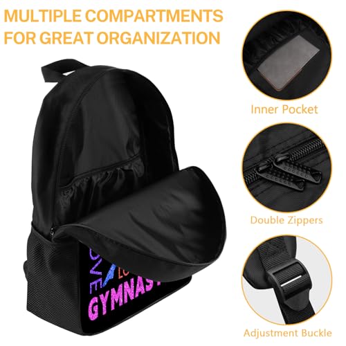Gymnastics Backpack, Gymnastics Backpack for Girls Women, Colorful Love Gymnast on Black Bookbag, Funny Water Resistant Lightweight School Laptop Bags Casual Travel Daypack 17"3