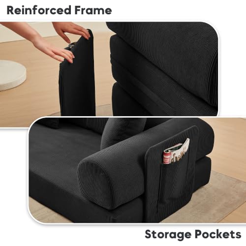 Image of 107 inch Convertible Futon Sofa Bed, Boneless Couches for Living Room, Black