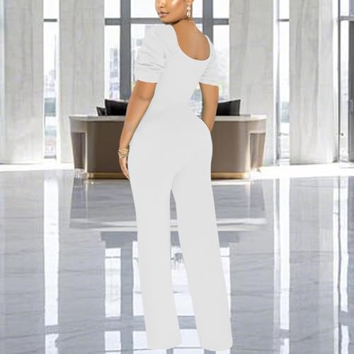 PaladMom Womens Elegant Plus Size Jumpsuits Sexy Back zipper Short Sleeve Mid Waist Wide Leg Straight Rompers2