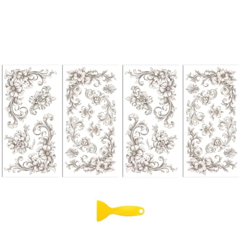 Peacoblue Décalcomanies à Ruban pour Meubles Artisanat Coin Floral Blanc Vintage 15x30 cm, 3pcs...