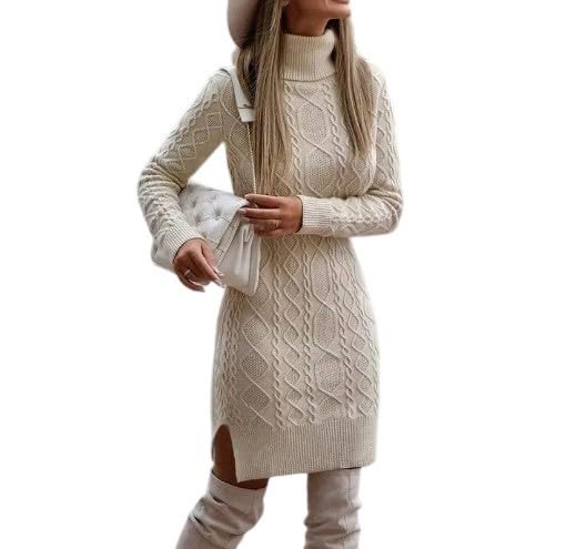 Sweaters for Women Oversized Turtleneck Long Sleeve Ribbed Knit Dress Loose Fall Winter Casual Short Dresses