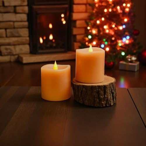 Image of Fall Flameless LED Candles 3 inch Diameter Real Wax 2AA Battery Operated 600hr+ Flickering Candles with Timer Remote Control for Halloween Thanksgiving Christmas Indoor (Orange, 3″x3″- 2 PCS)