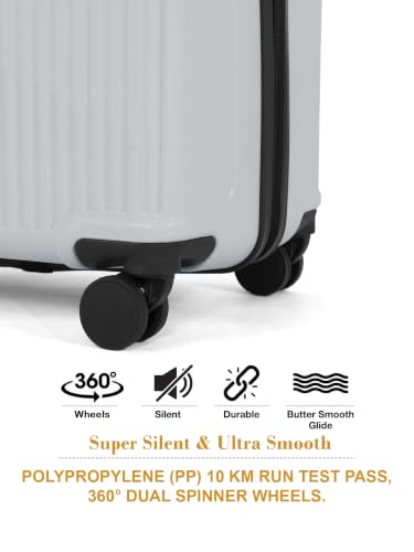 Image of Teakwood Large Size 8 Wheels Trolley Bag, Hard Cabin with Zipper Closure, Adjustable Push Button & Cross Side Strap, Number Lock System 360 Degree (Large, Silver)