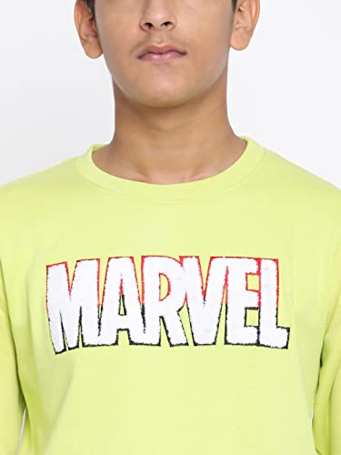 Image of Lil Tomatoes Boys Regular Marvel Fit Printed Round Neck Cotton Fleece Sweatshirt Ecru